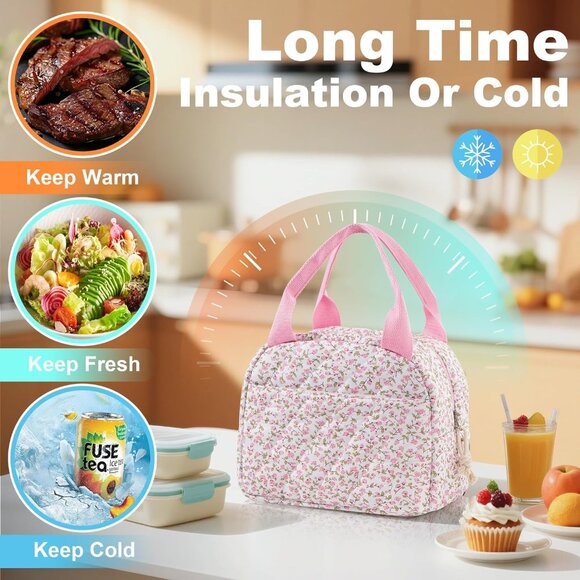 Lunch Bag for Women Insulated Lunch Box Reusable Cooler Bag Portable Cute Floral - Picture 2 of 6